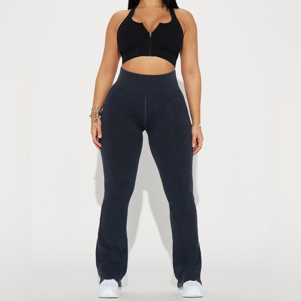 Fashion Nova Black Ribbed Flare Pants